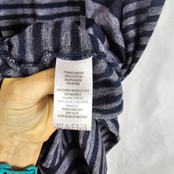 LOGO Lori Goldstein Stretch Knit Cascade Cardigan Vest XL Breton Stripe Boho - Picture 7 of 7